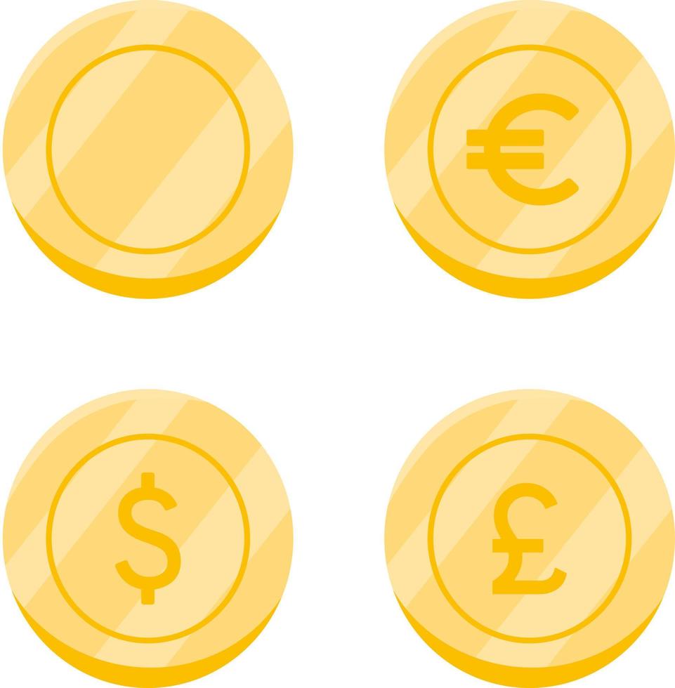 Set of coins. Illustration of dollar coin, pound coin, Euro coin vector