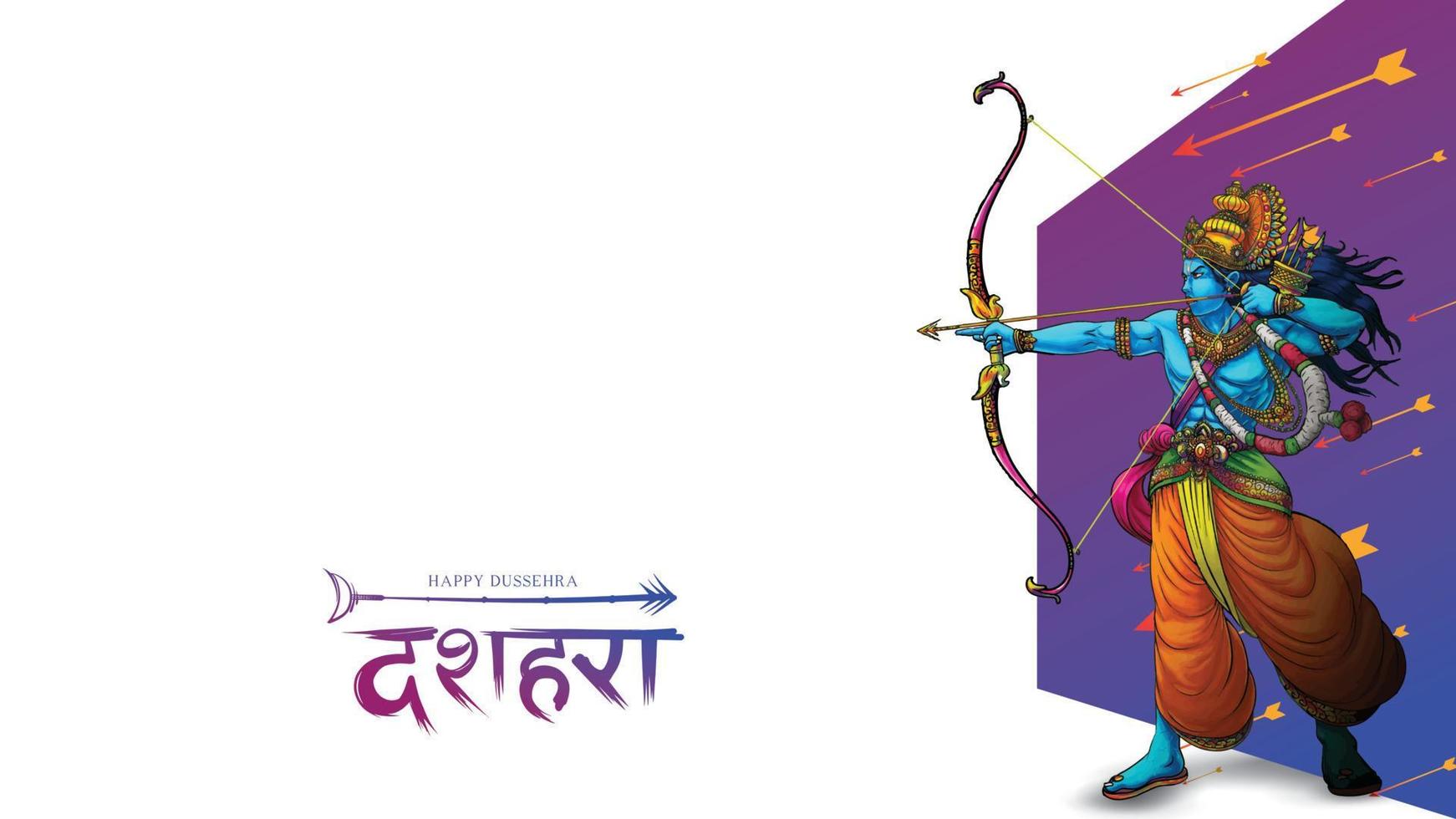 Lord Rama killing Ravana in Happy Dussehra Navratri poster festival of India. translation dussehra vector