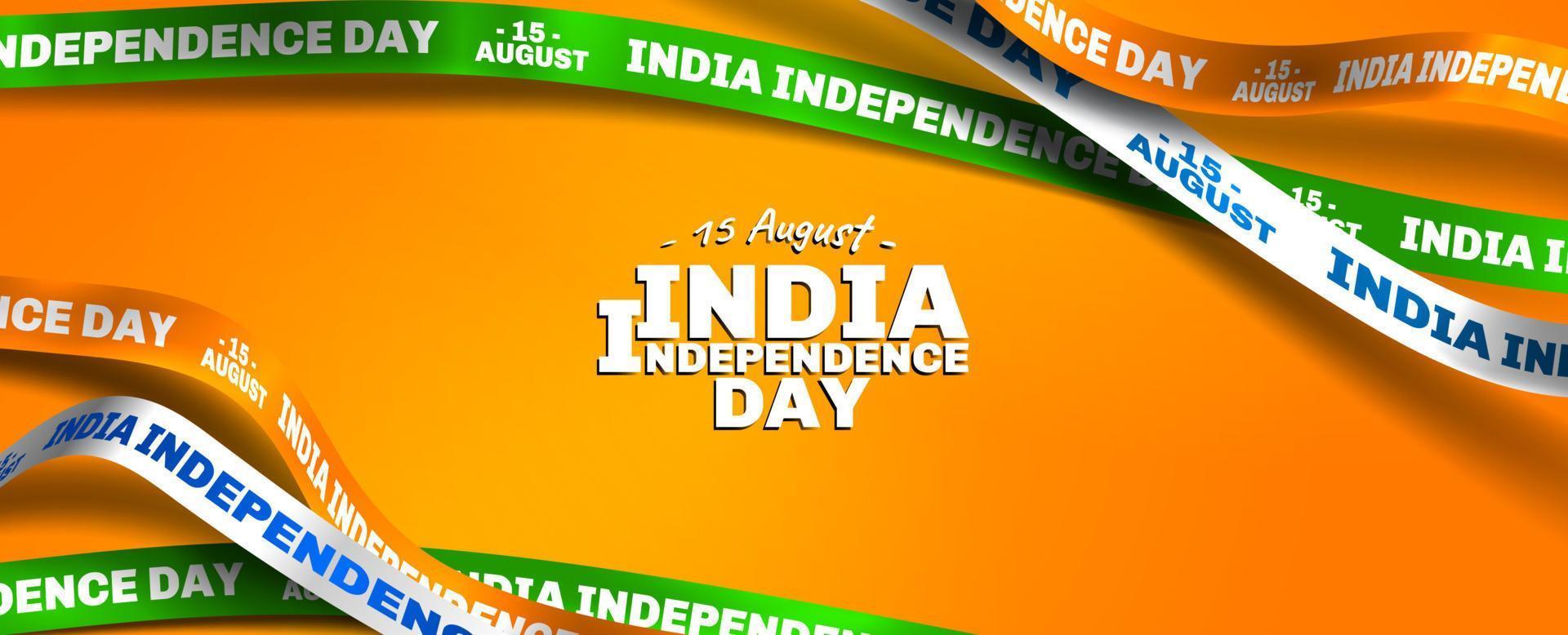 Happy Independence Day of India 15 august. Strip text typography combined in a shape of ribbon and text with paper art and craft style vector