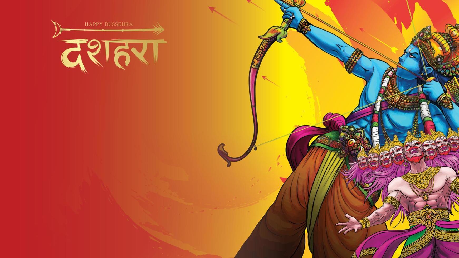 Lord Rama killing Ravana in Happy Dussehra Navratri poster festival of India. translation dussehra vector