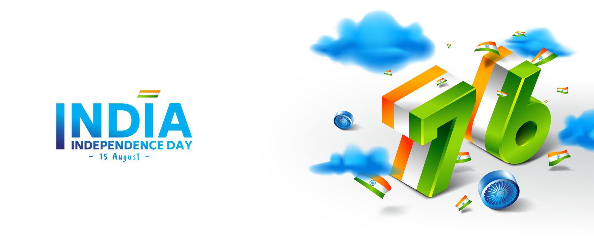 76 th happy independence day of India 15 th august celebration with festive flag use for banner, template, and web vector