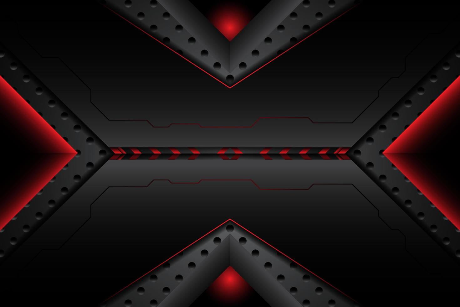 textura de carbono de metal abstracto moderno y líneas de borde rojo negro sobre malla de acero. fondo de tecnología futurista de diseño vector