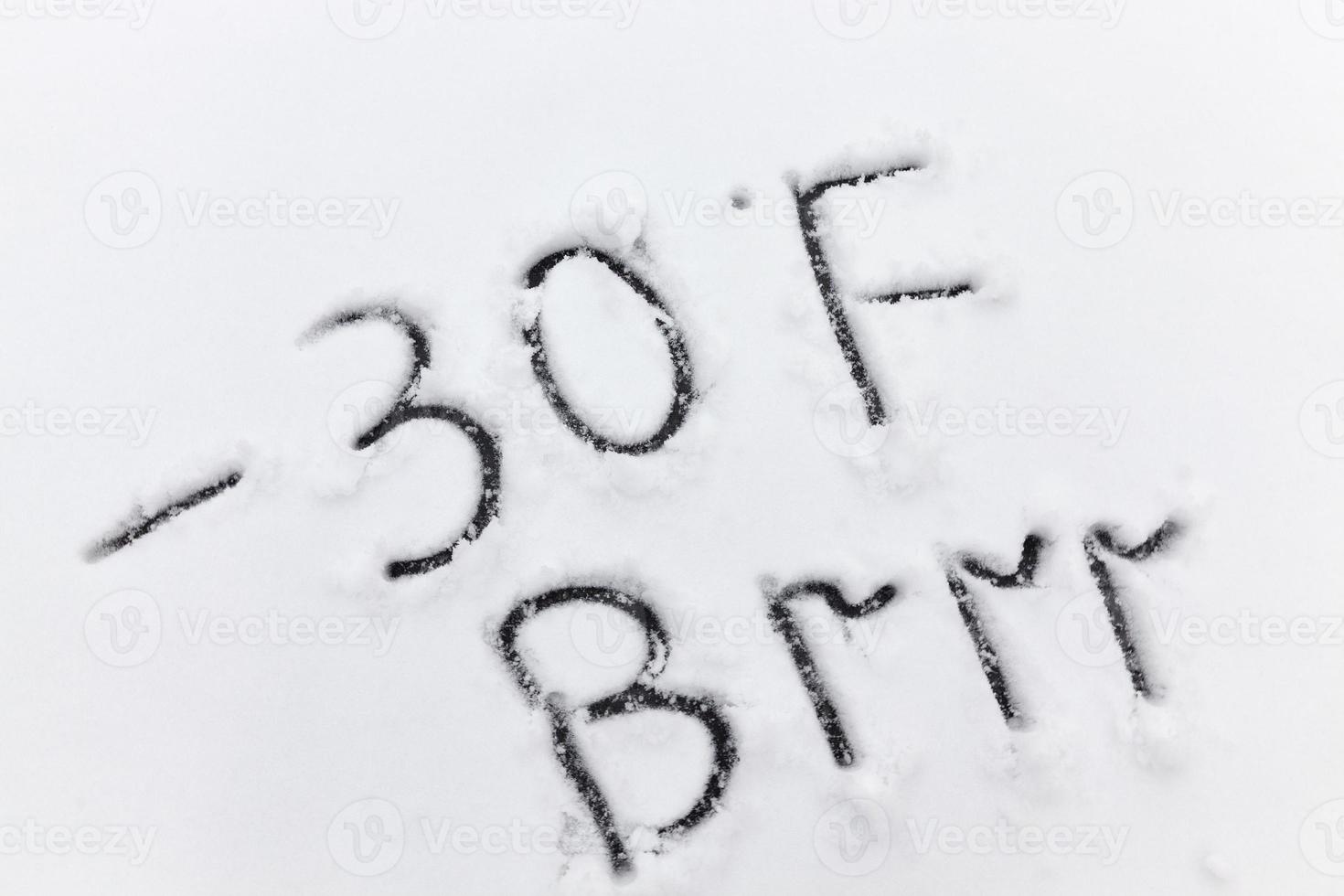 drawn on the snow, temperature symbols denoting negative very cold weather photo