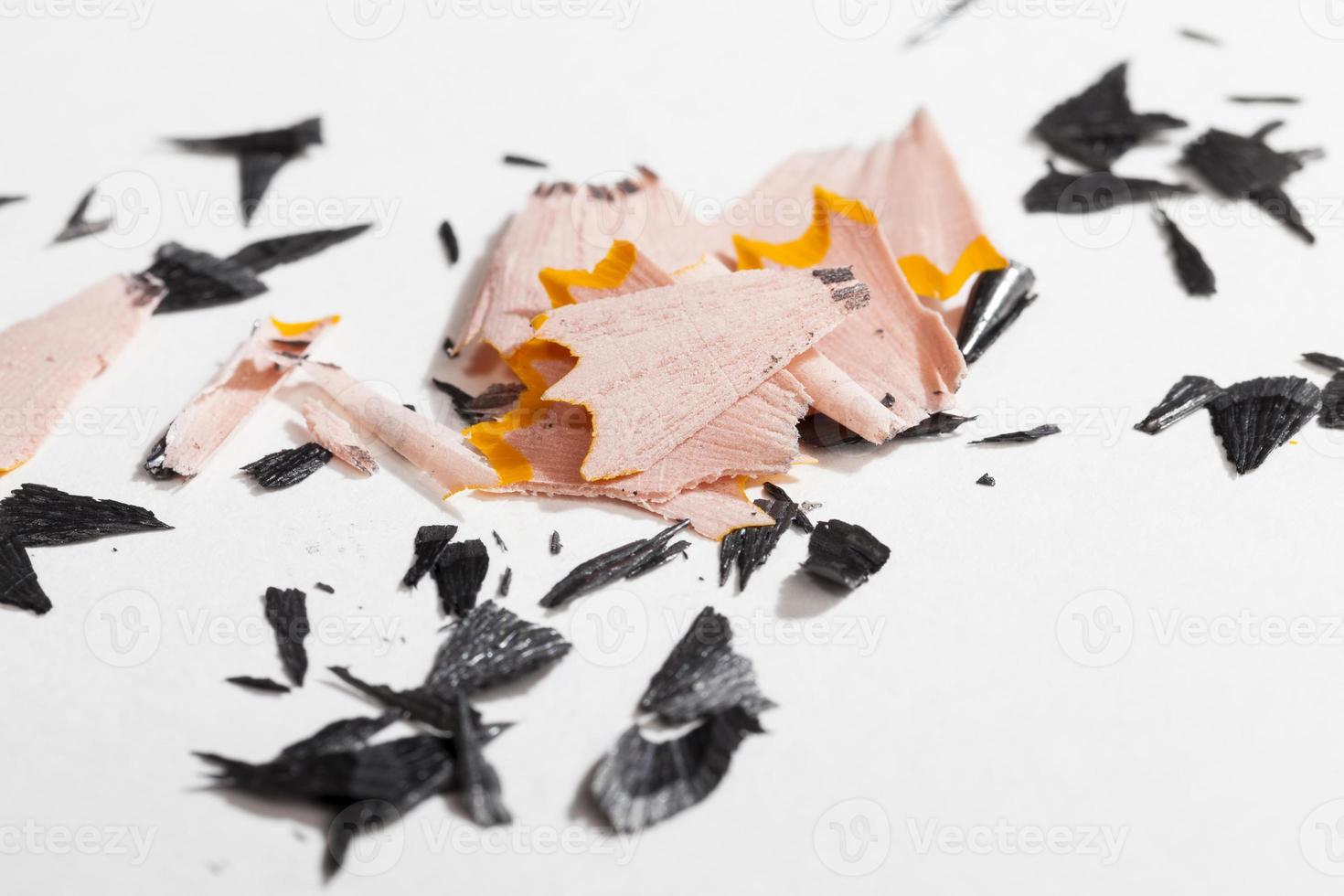 pencil shavings after sharpening, wood debris and parts photo