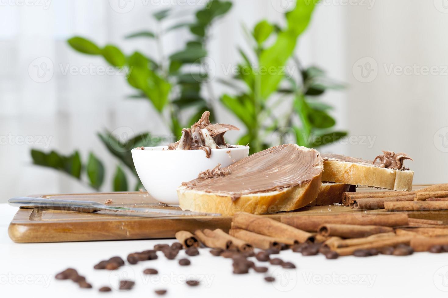 natural chocolate paste with cocoa during breakfast photo