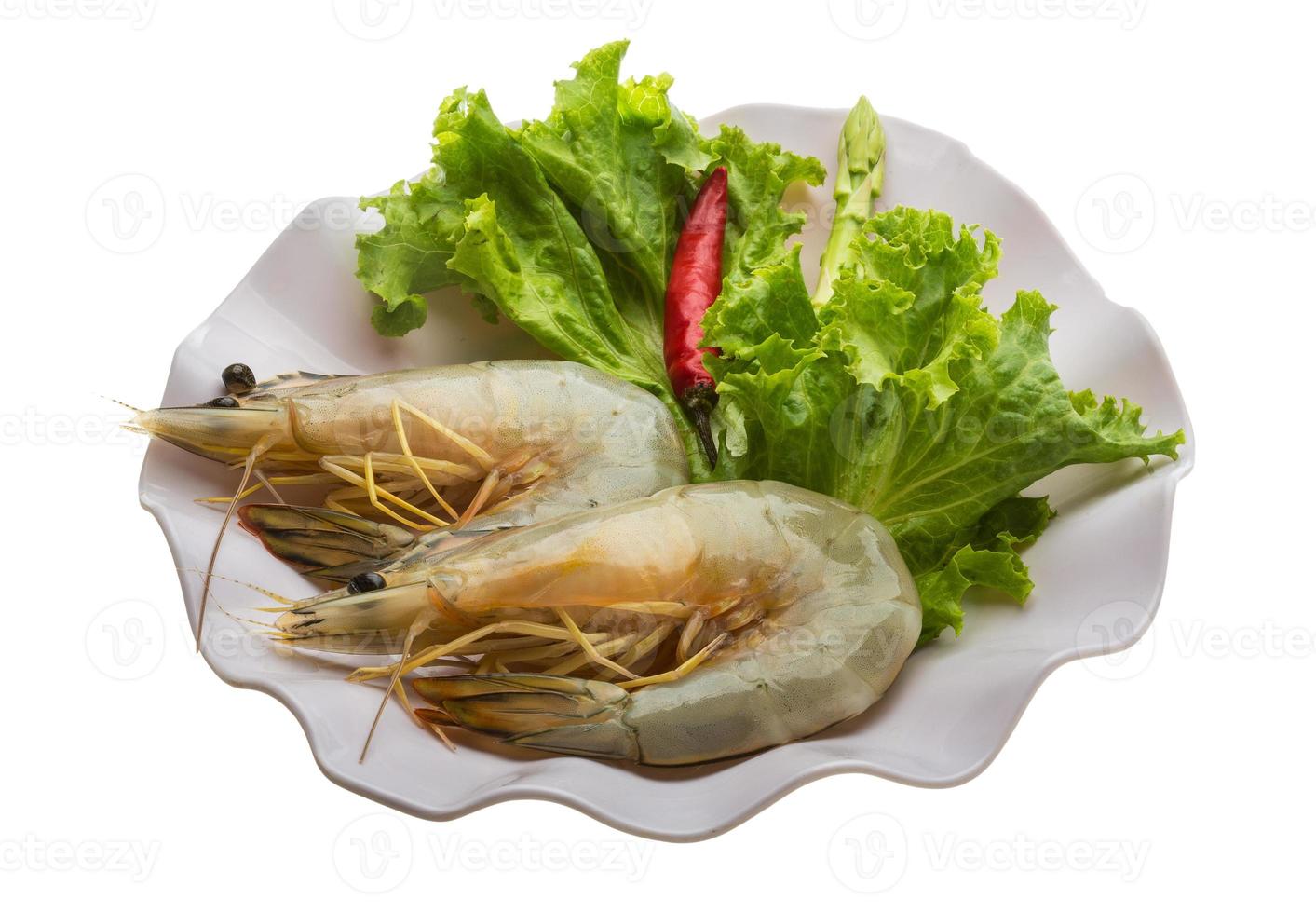Tiger prawn on the plate and white background photo
