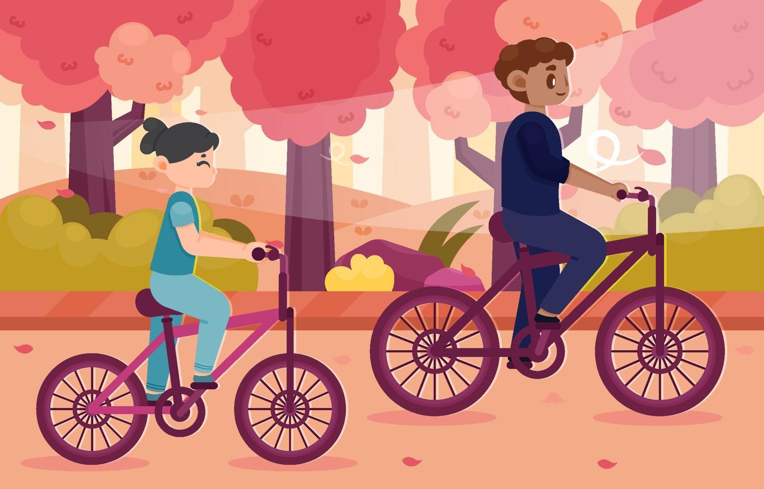 pareja multirracial en bicicleta juntos vector