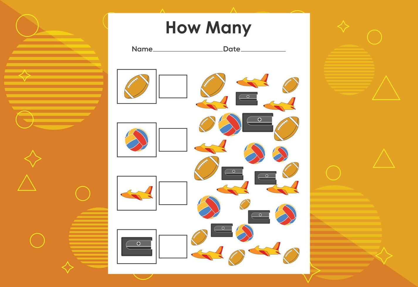 How many objects task. Educational children's game worksheet vector