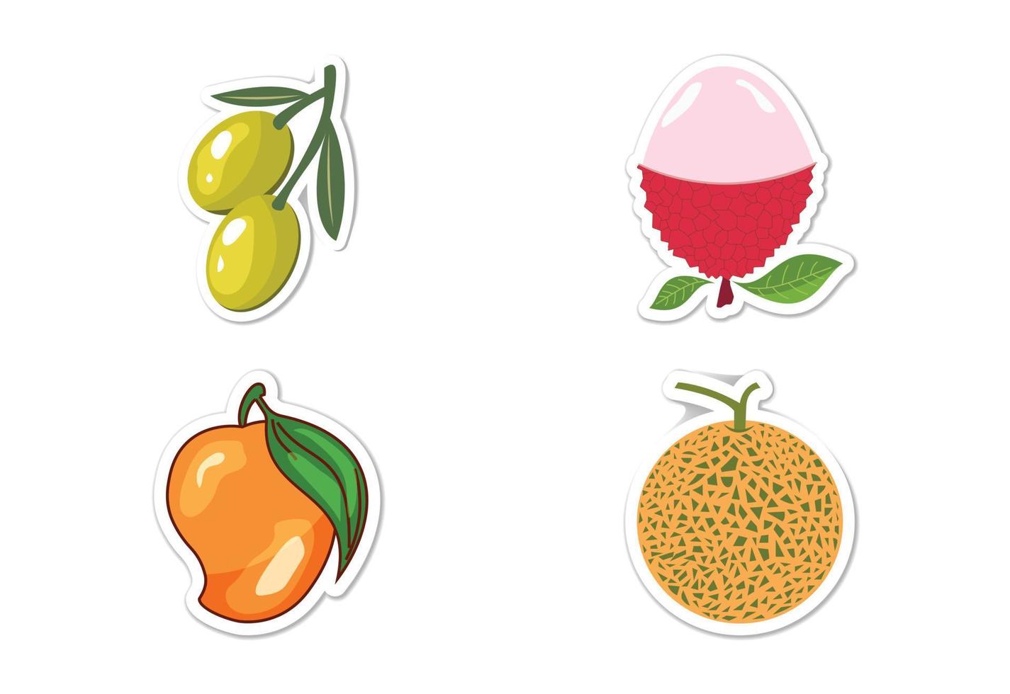 Sticker set of different fruits, Flat vector illustration