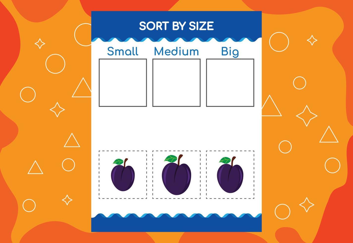 Sort Images By Size With Fruits. Educational Worksheet For Kids vector