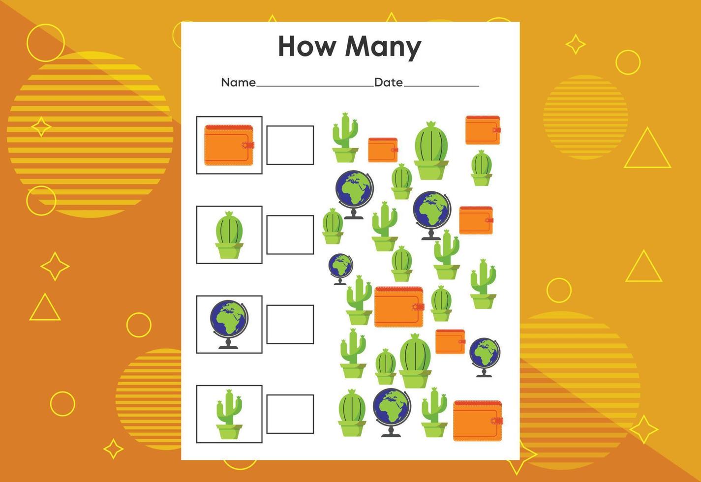 How many objects task. Educational children's game worksheet vector