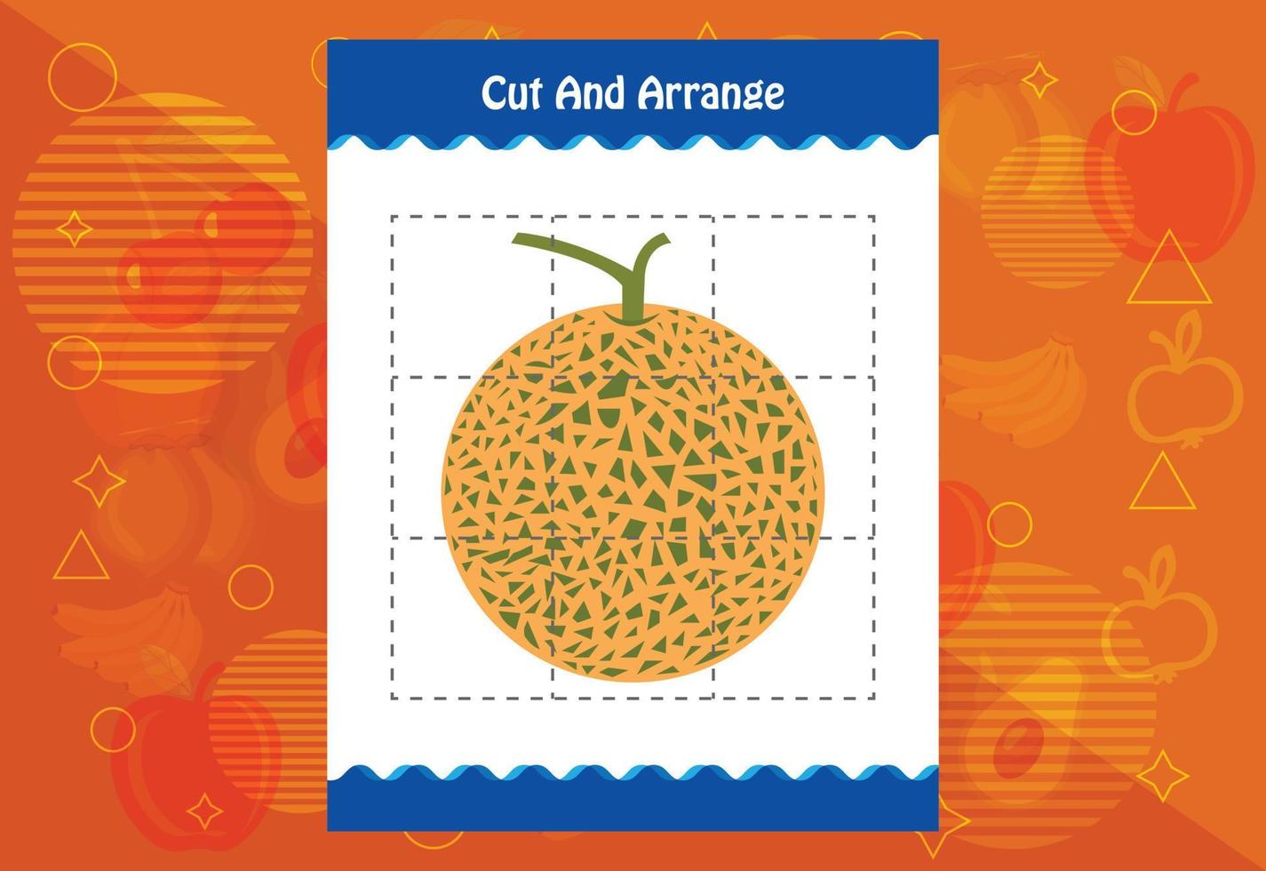 Cut and arrange with a fruit worksheet for kids. Educational game for children vector