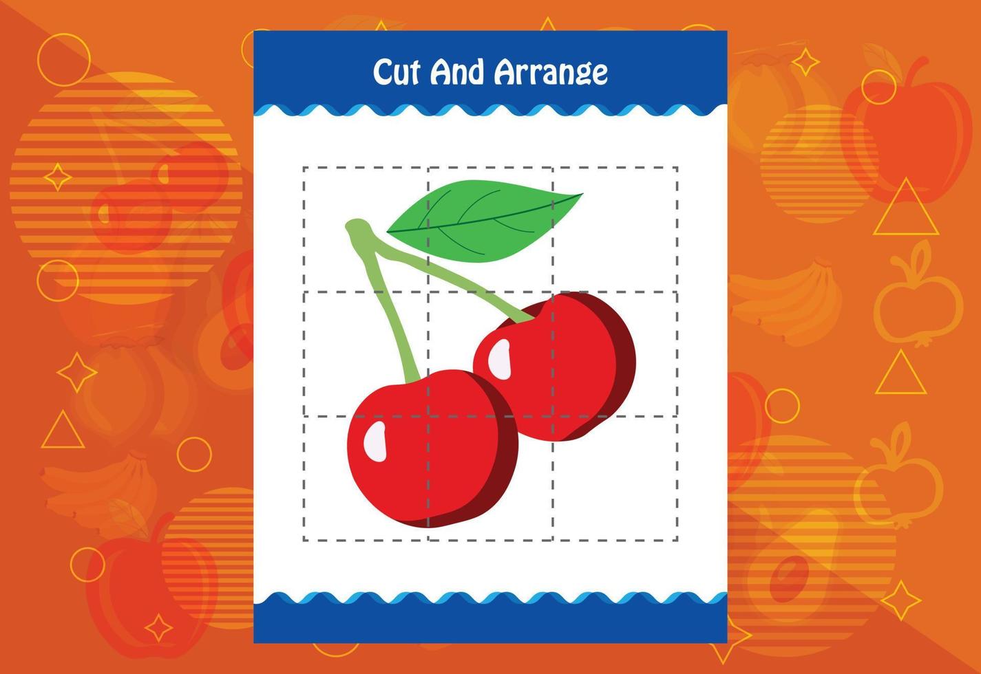 Cut and arrange with a fruit worksheet for kids. Educational game for children vector