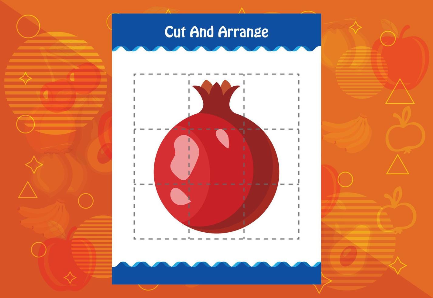 Cut and arrange with a fruit worksheet for kids. Educational game for children vector