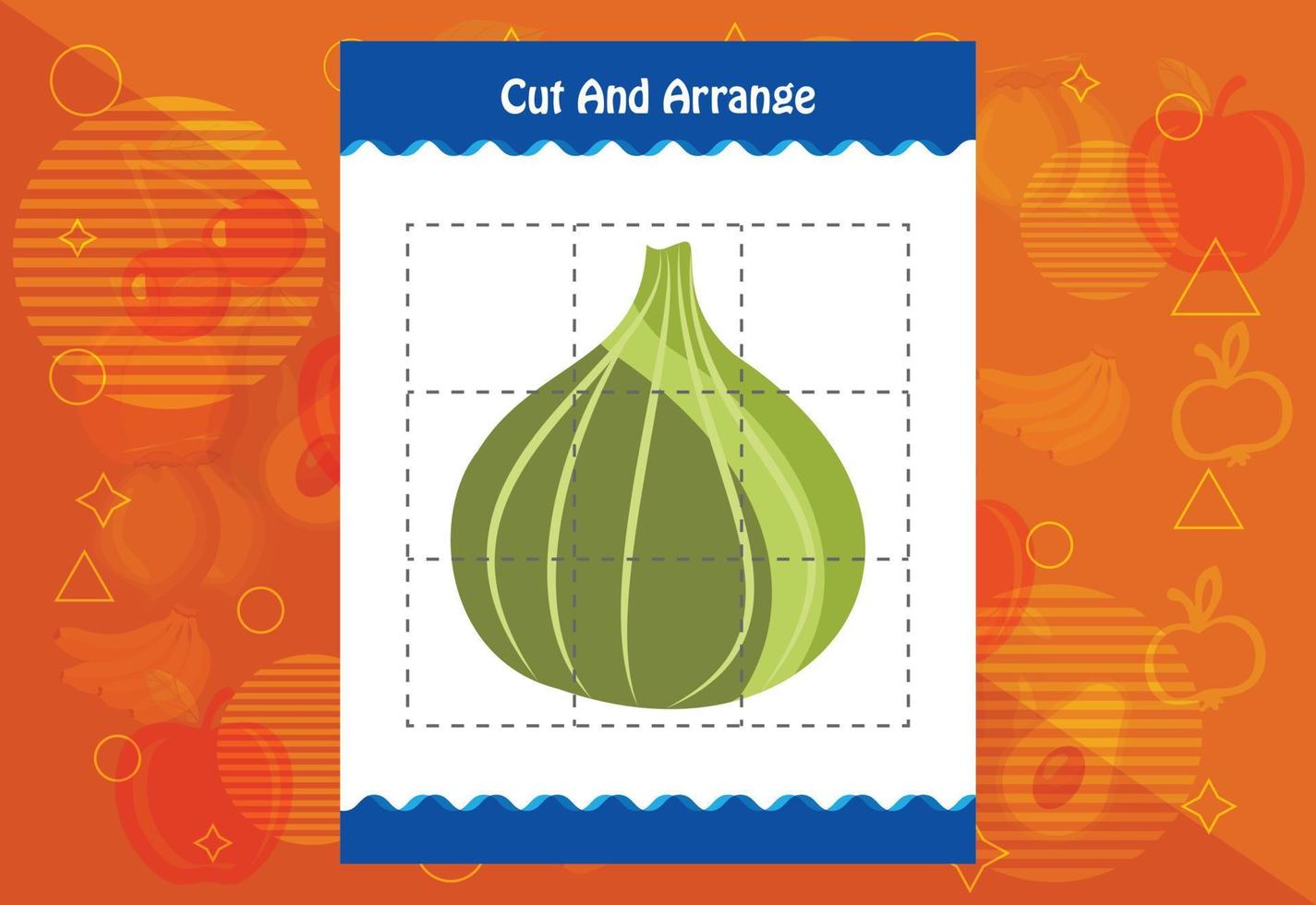 Cut and arrange with a fruit worksheet for kids. Educational game for children vector