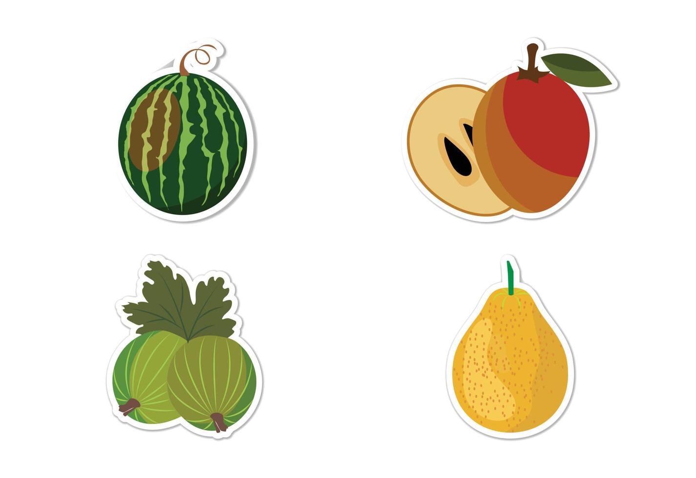 Sticker set of different fruits, Flat vector illustration