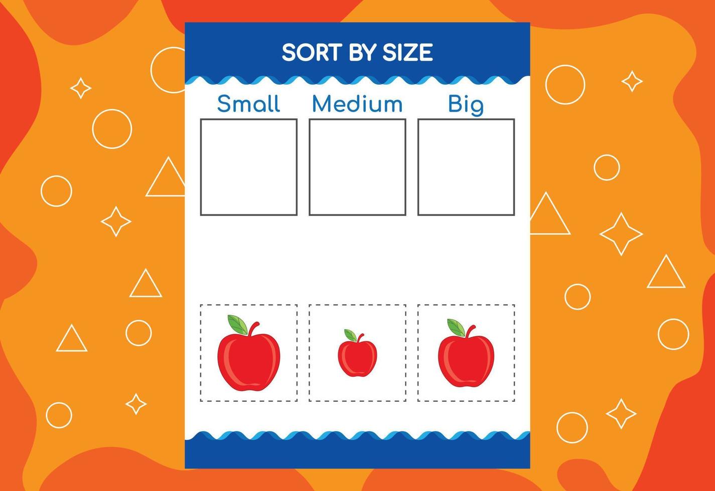 Sort Images By Size With Fruits. Educational Worksheet For Kids vector