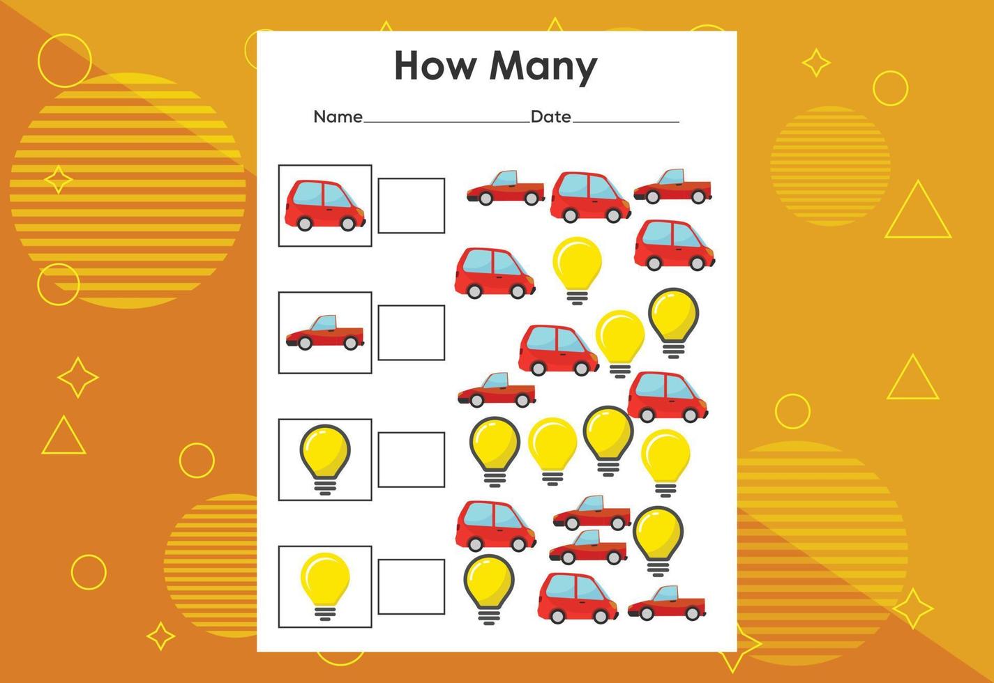 How many objects task. Educational children's game worksheet vector