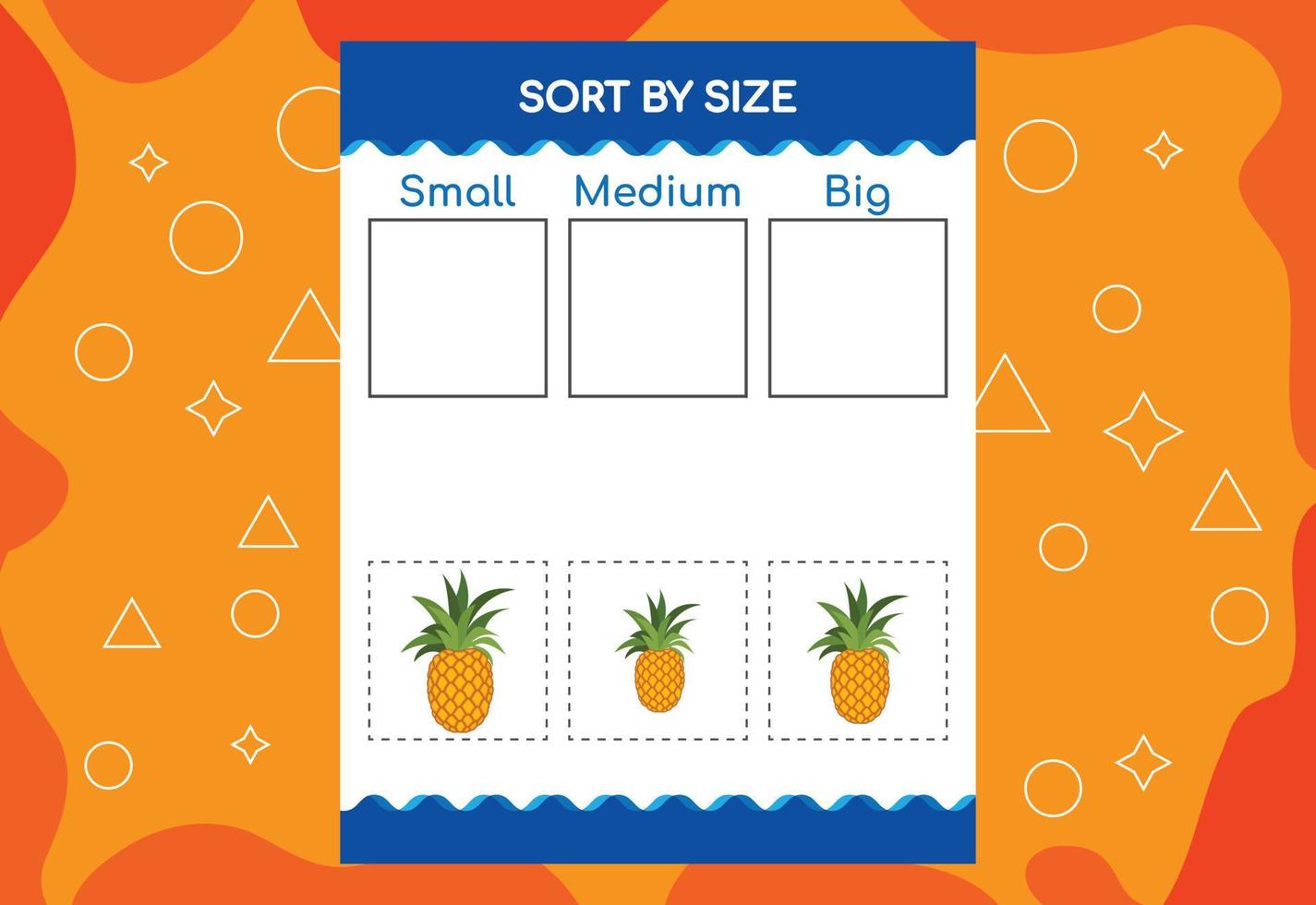 Sort Images By Size With Fruits. Educational Worksheet For Kids vector