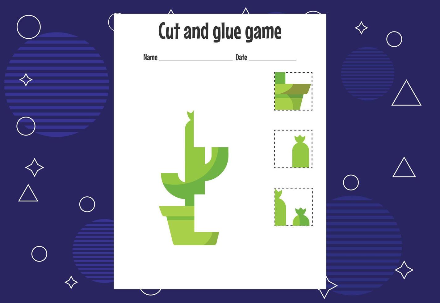 Cut and glue game for kids with fruits. Cutting practice for preschoolers. Education page vector
