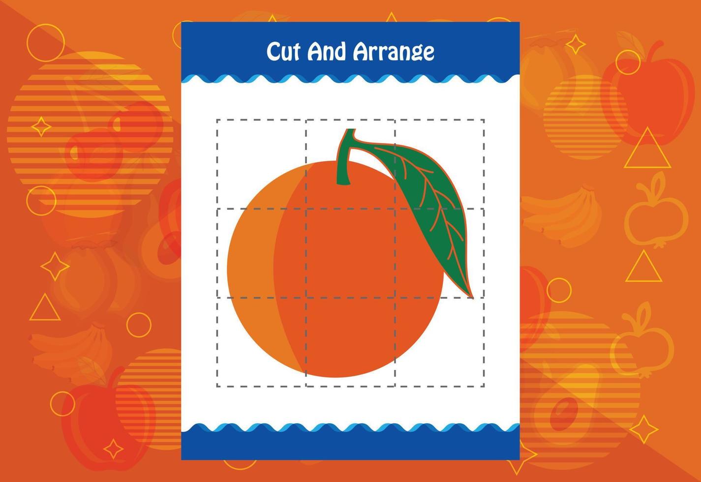 Cut and arrange with a fruit worksheet for kids. Educational game for children vector