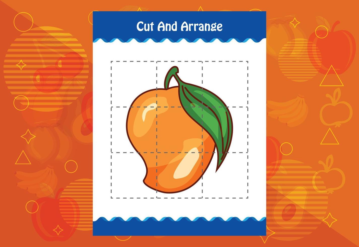 Cut and arrange with a fruit worksheet for kids. Educational game for children vector