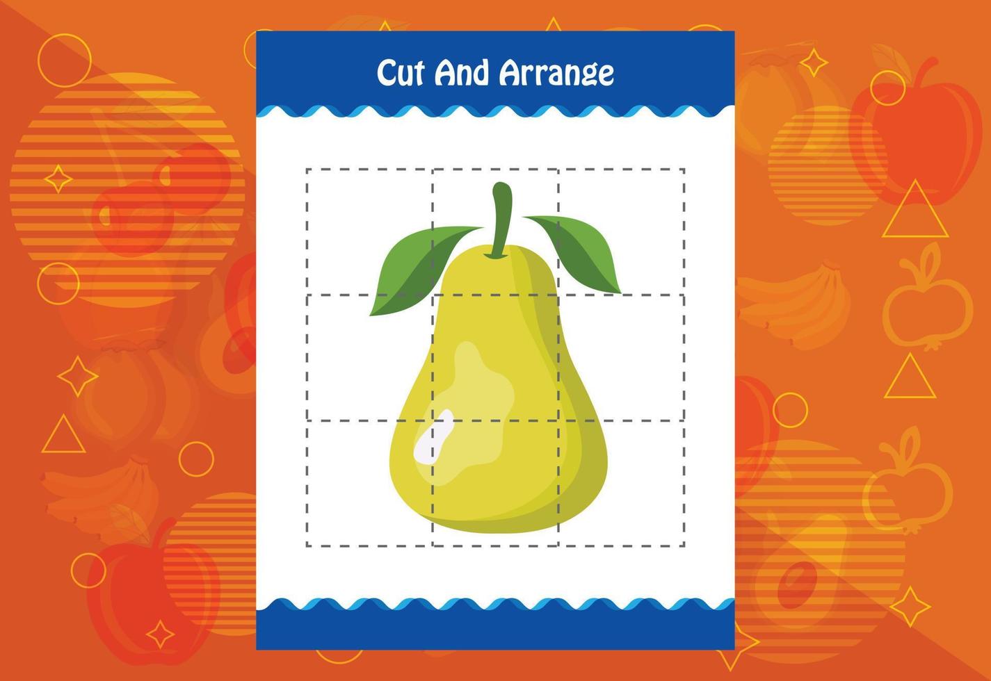 Cut and arrange with a fruit worksheet for kids. Educational game for children vector