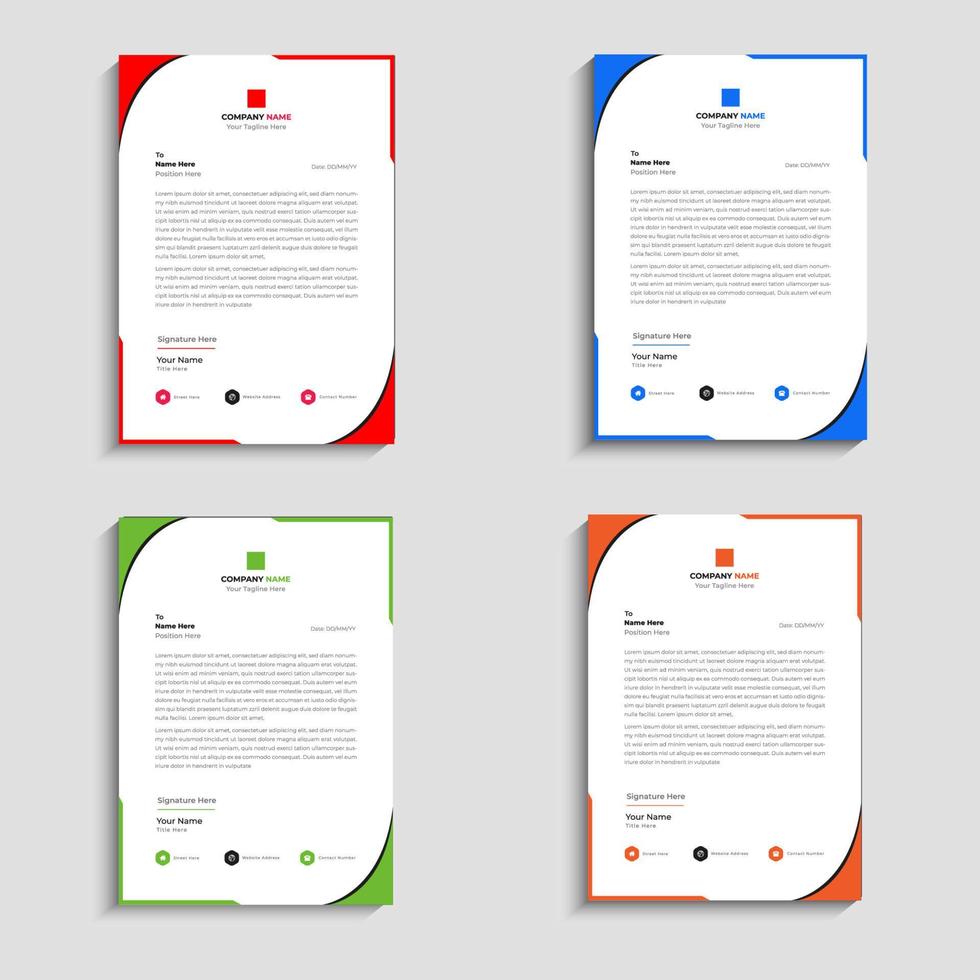 Clean and professional corporate company business letterhead template design with color variation vector