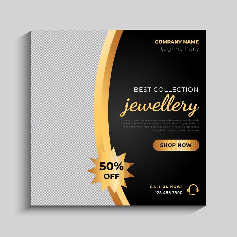 Jewelry social media post, web banner or square flyer design template vector
