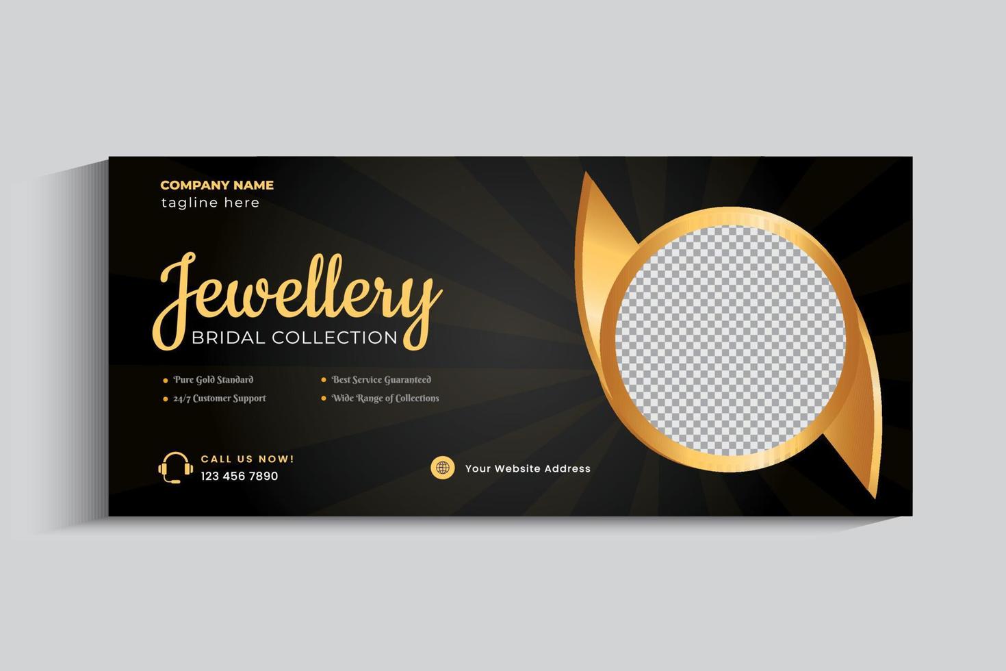 Jewelry Business Cover Banner design Template. Gold ornament Social media post vector