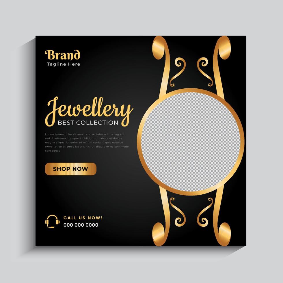 Jewelry social media post, web banner or square flyer design template vector