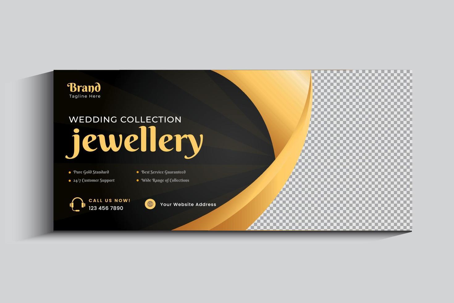 Jewelry Business Cover Banner design Template. Gold ornament Social media post vector