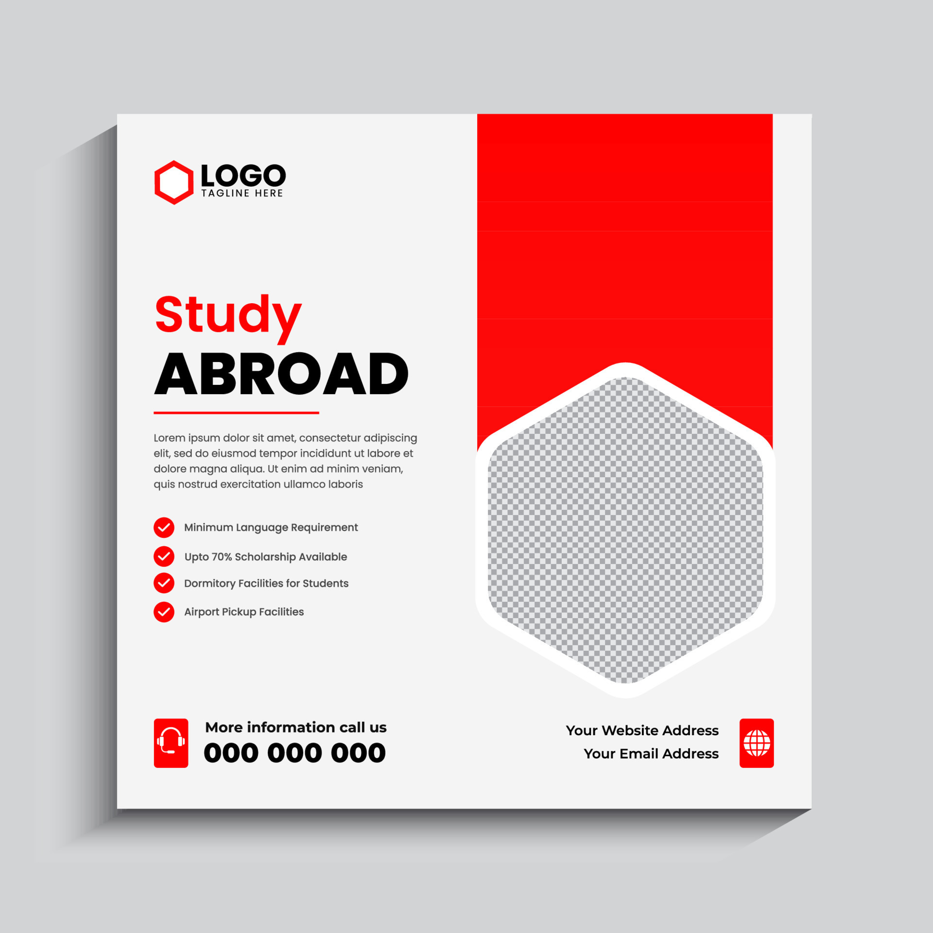 Study abroad social media post or web banner square flyer design