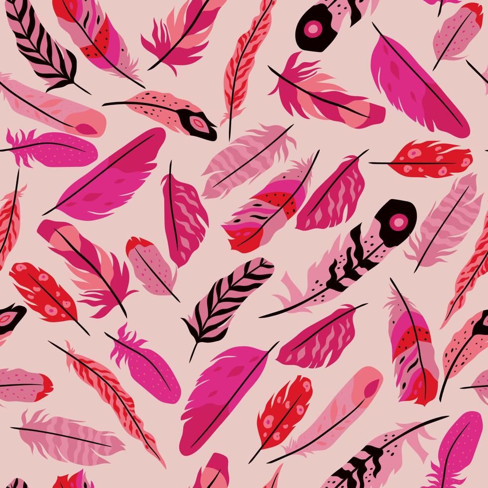 Feathers seamless pattern in boho style. Vector graphics.