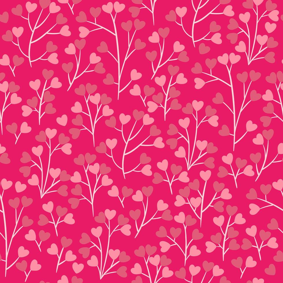 Valentine's day seamless pattern with twigs and hearts. Vector graphics