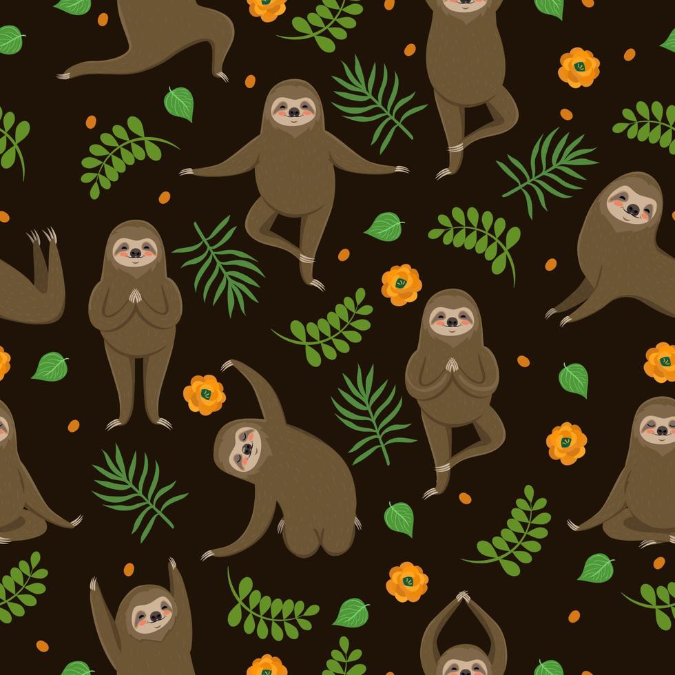 Sloth Yoga Seamless Pattern. vector image