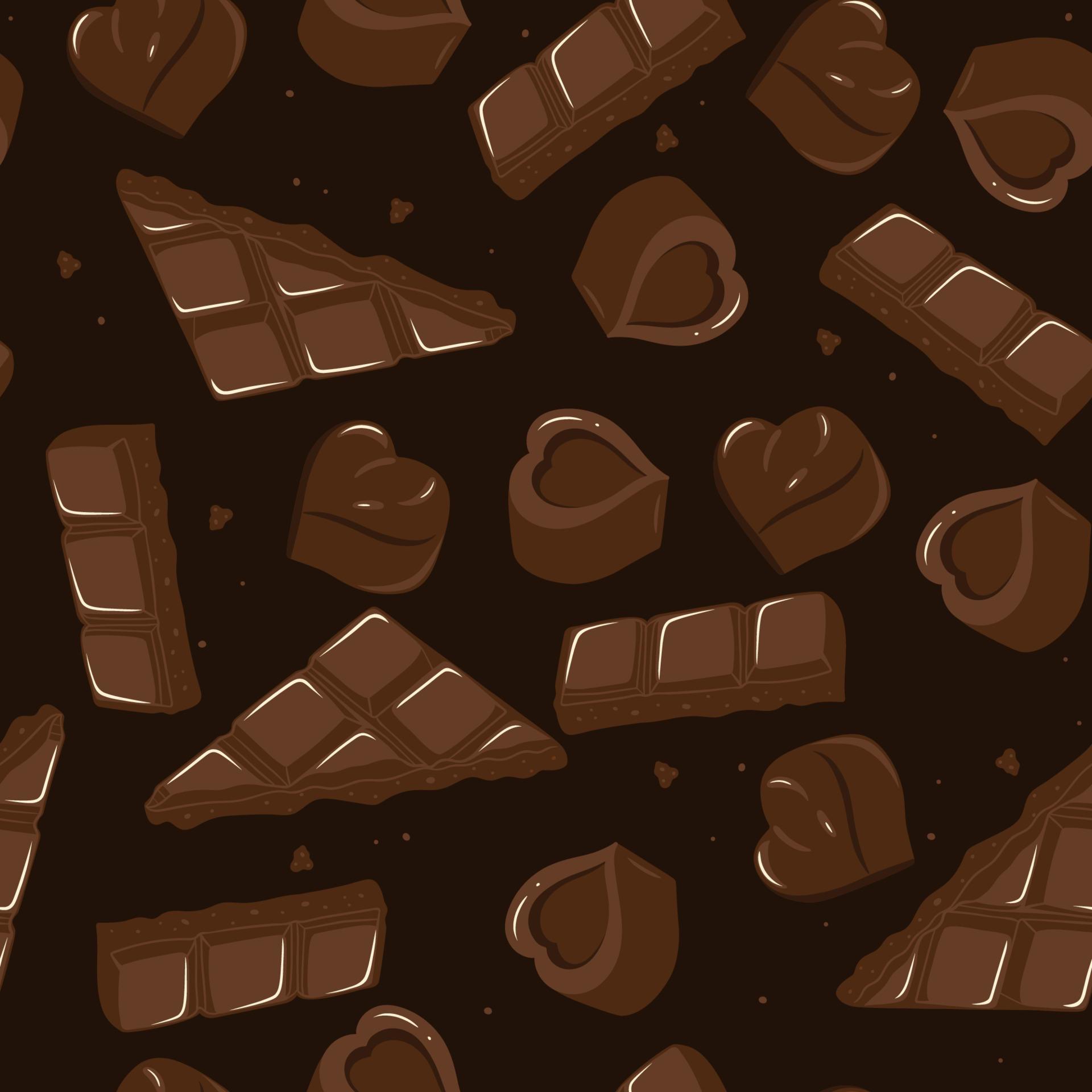 Seamless pattern with chocolates and pieces of chocolate bars. Vector