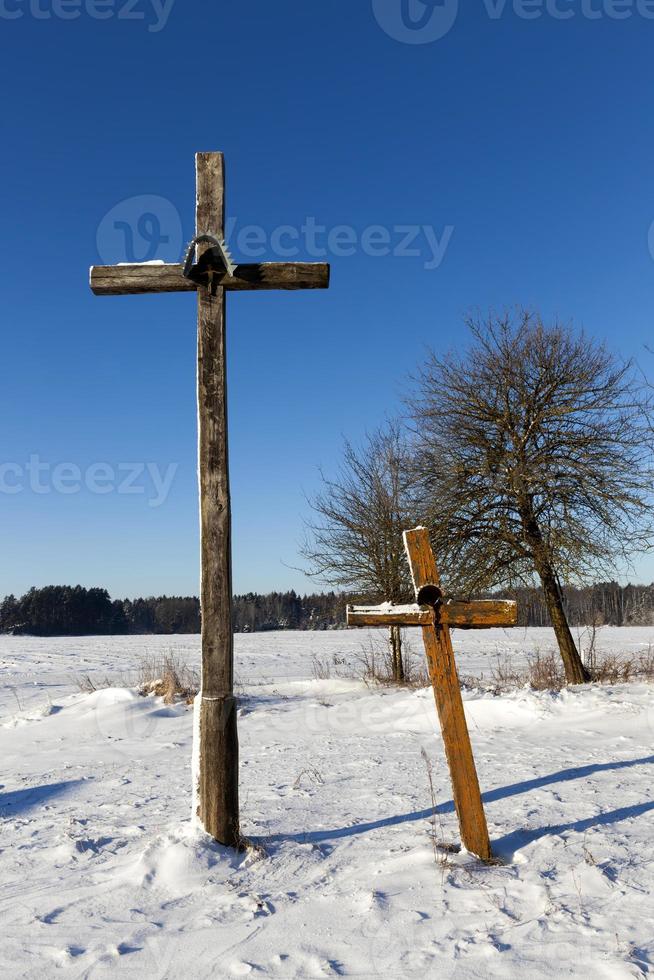 close up of religious crosses photo
