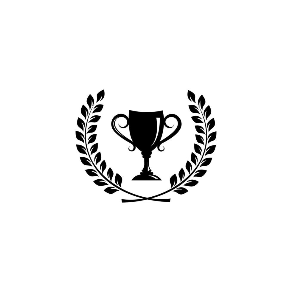 copa de campeones con corona de laurel. ilustración de vector de diseño de logotipo moderno de tendencia de estilo plano.