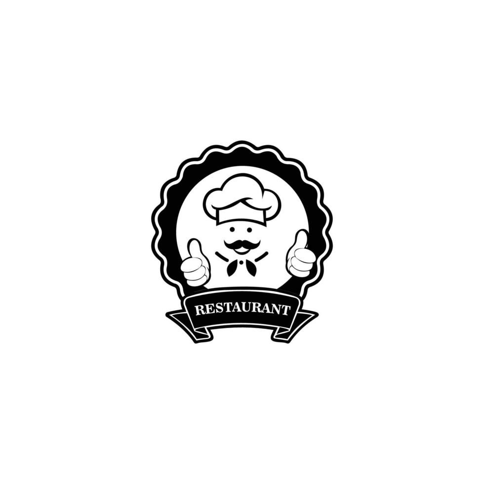 chef en un logo de vector de sombrero de cocina. icono o símbolo para restaurante de menú de diseño, club de cocina, estudio de comida o cocina casera.