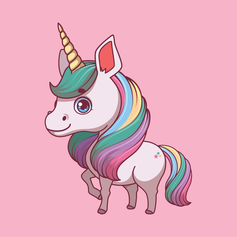 ilustración de un unicornio de dibujos animados sobre fondo de colores vector