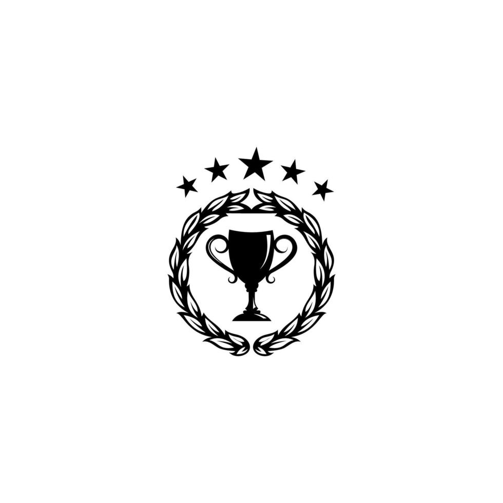trofeo con el logo de la corona de laurel dorado aislado en blanco, ilustración vectorial. vector