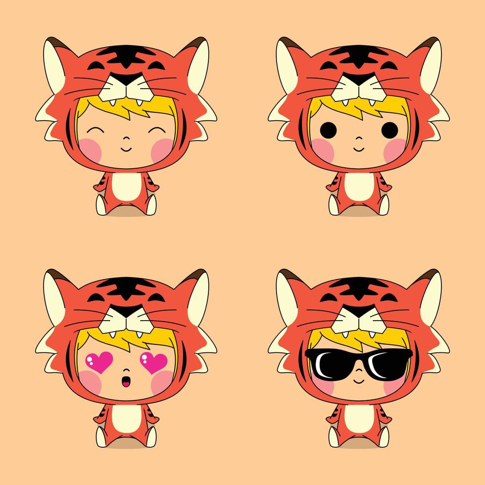 vector illustration of cute tiger emoji