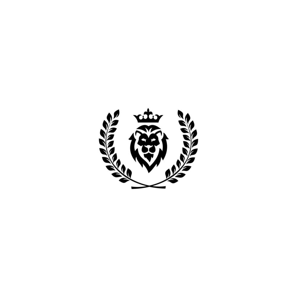 Lion King Logo Lion head and crown with laurel wreath vector. vector