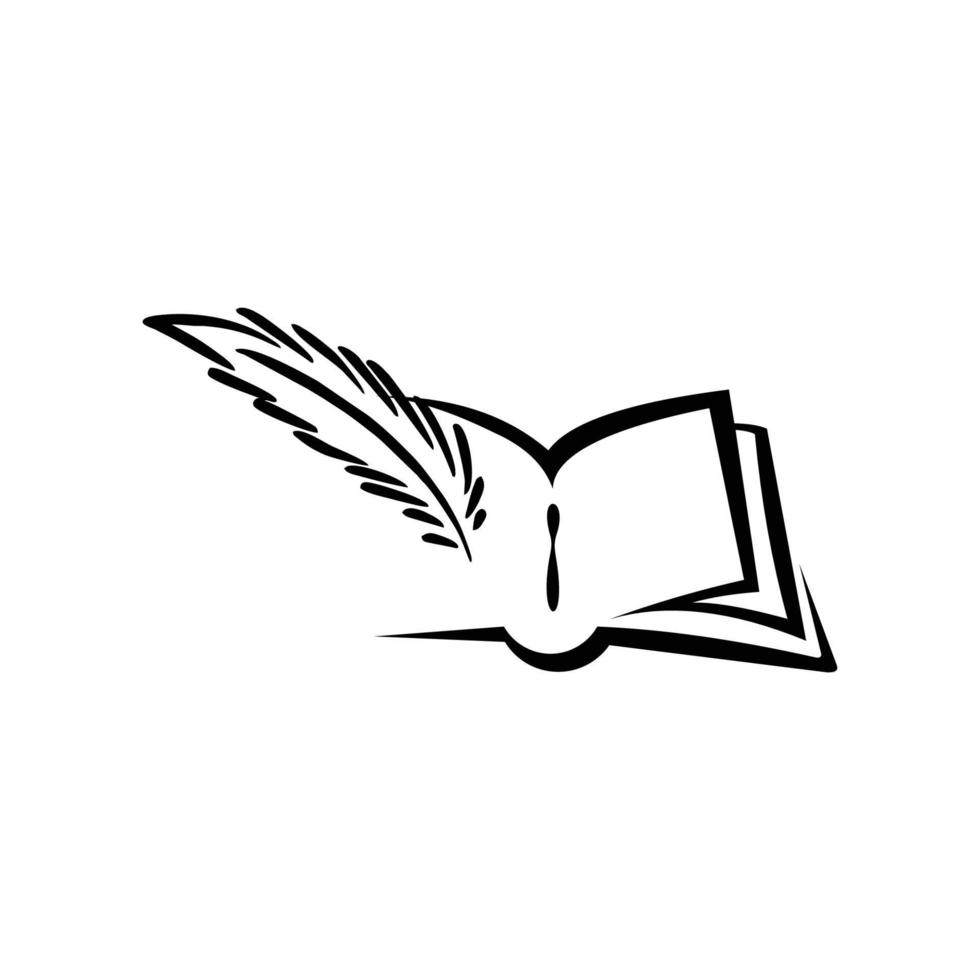 libro con pluma, signo de demanda o placa de castigo del crimen, sabiduría o tema de decisión del fiscal, logotipo de la corte. vector