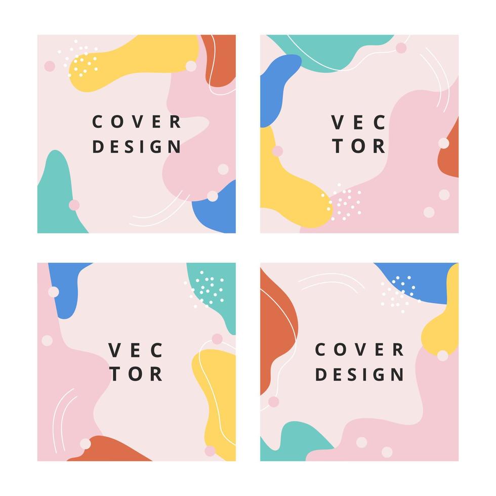 Set of square template with abstract wave shapes in memphis style. Minimal fluid background in bright colors for branding design. Vector illustration