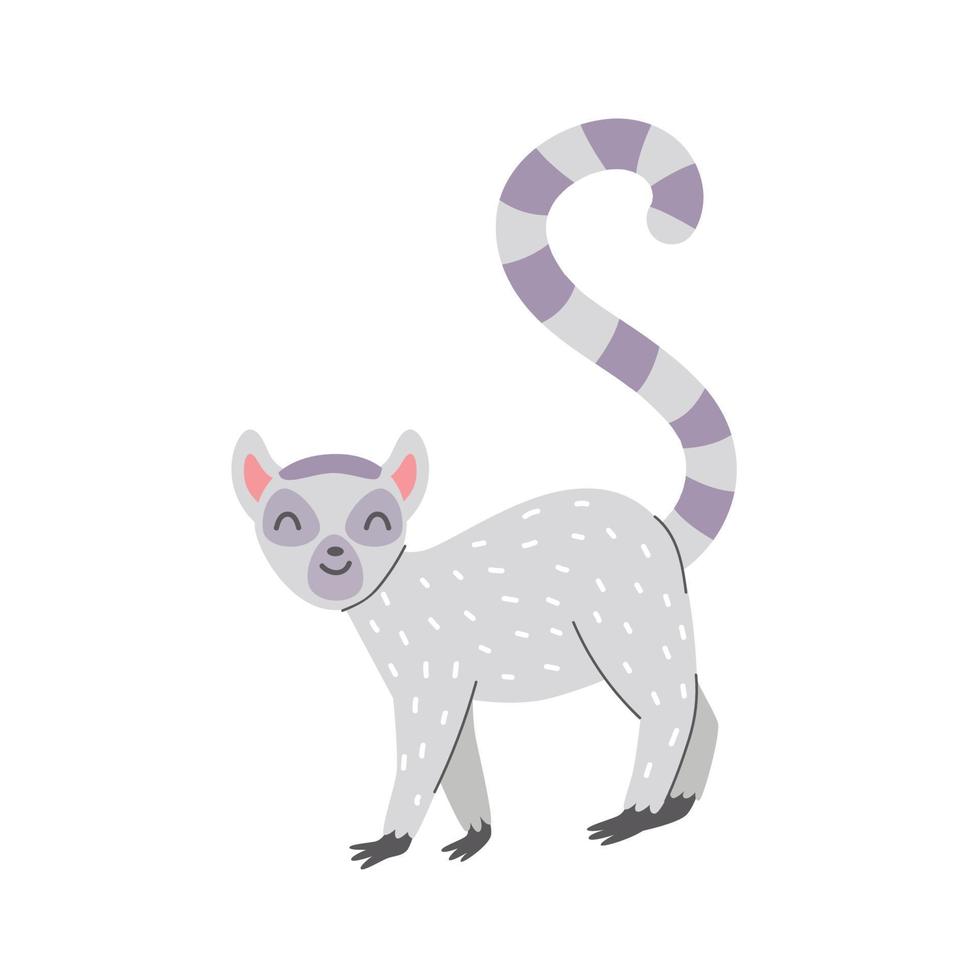 Cute lemur on a white background. Vector childish illustration