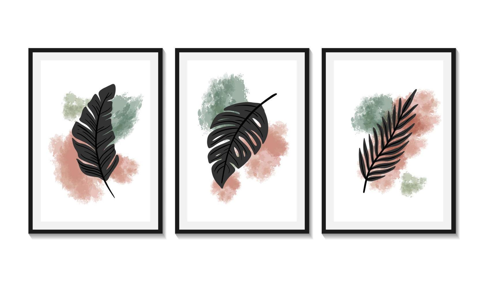 Hand drawn flat design boho wall art nature leaf vector