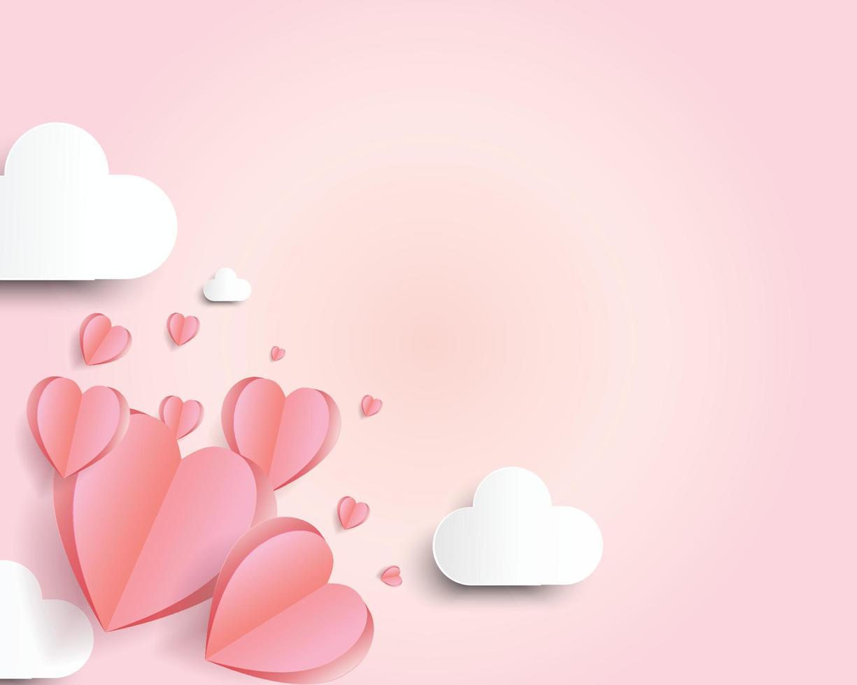 Paper cut background Pink heart shape with cloud, illustration for valentine day, mother's day, or love day, vector greeting card.