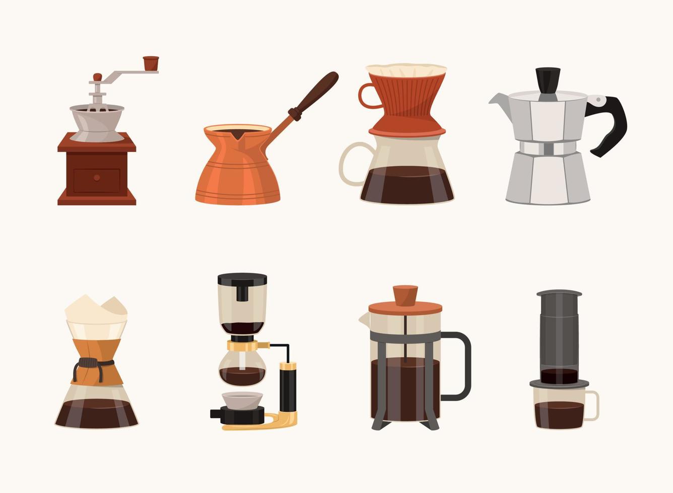 conjunto de equipos para hacer café. vector